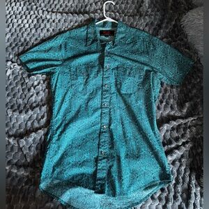 Men's Teal Patterned Casual Button Down Shirt